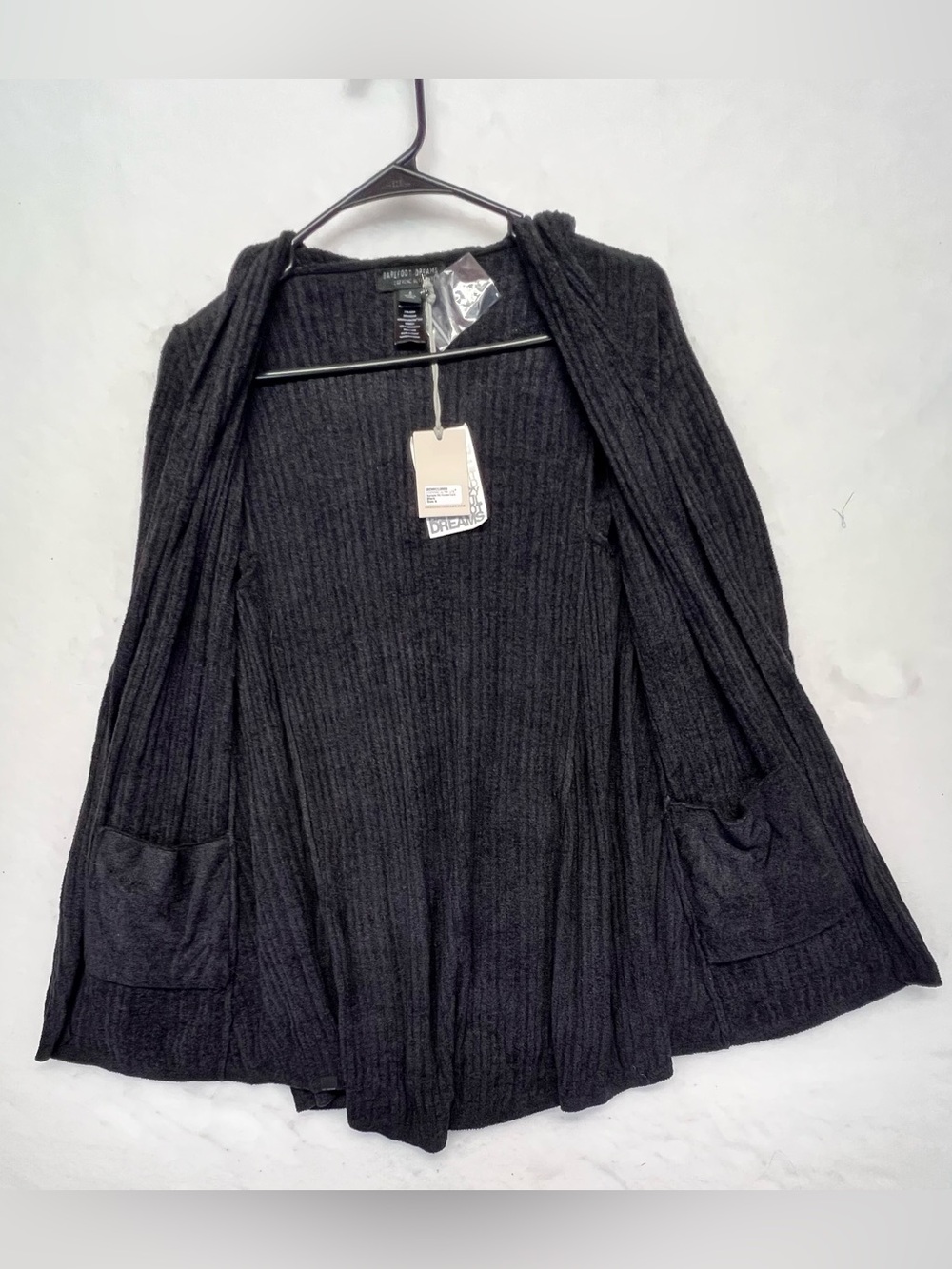 Barefoot Dreams Namaste Ribbed Hooded Cardigan Black Size S - Picture 8 of 12